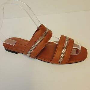 Rebecca Minkoff Leather Brown Zip Details Sz 7M Slide Women Sandals